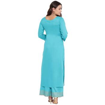 Turquoise printed rayon kurtas-and-kurtis 2