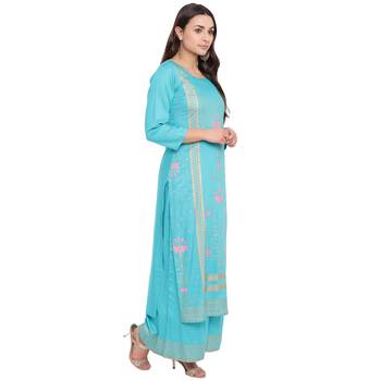 Turquoise printed rayon kurtas-and-kurtis 4