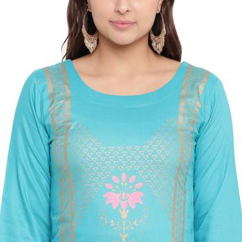 Turquoise printed rayon kurtas-and-kurtis 5