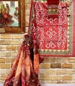 Multicolor Printed Bandhani Cotton Silk Saree With Blouse 