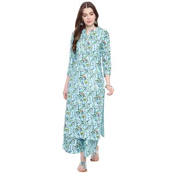 Turquoise printed rayon kurtas-and-kurtis 1