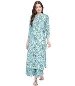 Turquoise printed rayon kurtas-and-kurtis