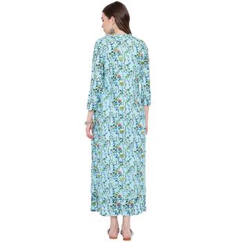 Turquoise printed rayon kurtas-and-kurtis 2