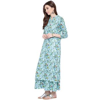 Turquoise printed rayon kurtas-and-kurtis 3