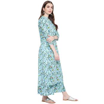 Turquoise printed rayon kurtas-and-kurtis 4