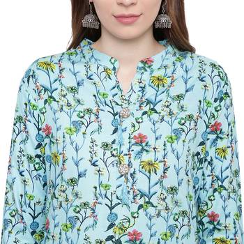 Turquoise printed rayon kurtas-and-kurtis 5