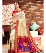 cream woven silk blend saree with blouse