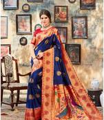 blue woven silk blend saree with blouse