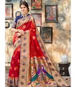 red woven silk blend saree with blouse