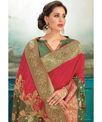 red woven silk blend saree with blouse 2