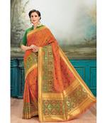 orange woven silk blend saree with blouse