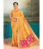 yellow woven silk blend saree with blouse