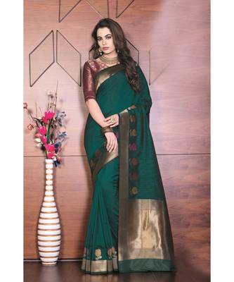 green woven silk blend saree with blouse 1