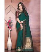 green woven silk blend saree with blouse