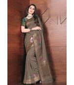 beige woven silk blend saree with blouse
