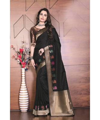 black woven silk blend saree with blouse 1
