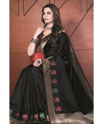 black woven silk blend saree with blouse 2