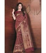 red woven silk blend saree with blouse