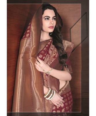 red woven silk blend saree with blouse 2