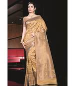 yellow woven silk blend saree with blouse