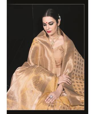 yellow woven silk blend saree with blouse 2