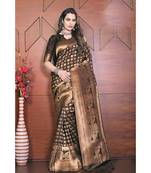 brown woven silk blend saree with blouse