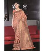 peach woven silk blend saree with blouse