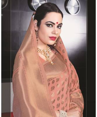 peach woven silk blend saree with blouse 2
