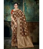 brown woven silk blend saree with blouse