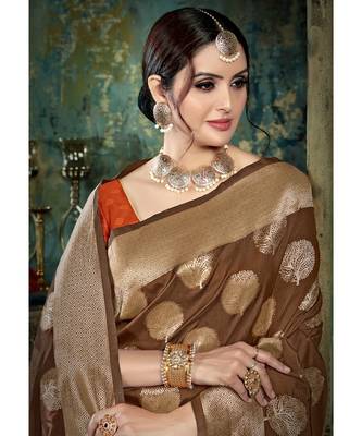 brown woven silk blend saree with blouse 2