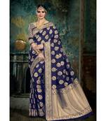 blue woven silk blend saree with blouse