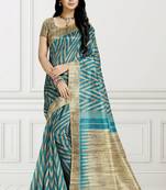 Turquoise Printed Art Silk Saree With Blouse