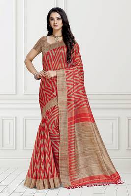 Orange Printed Art Silk Saree With Blouse 1