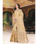 cream woven silk blend saree with blouse