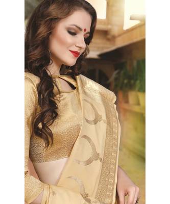 cream woven silk blend saree with blouse 2