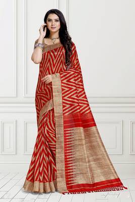 Red Printed Art Silk Saree With Blouse 1