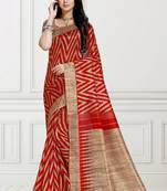 Red Printed Art Silk Saree With Blouse
