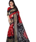 red printed silk blend saree with blouse