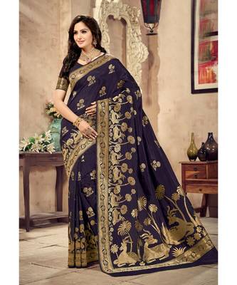 purple woven silk blend saree with blouse 1