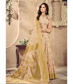 cream woven silk blend saree with blouse