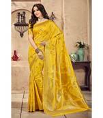 yellow woven silk blend saree with blouse