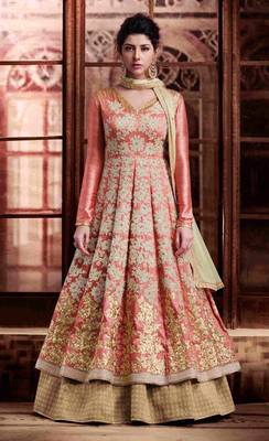 Peach embroidered art silk salwar 1