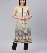 Beige floral print cotton salwar