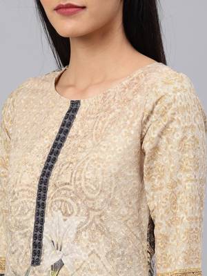 Beige floral print cotton salwar 2