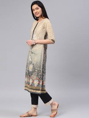 Beige floral print cotton salwar 4