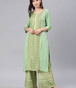 Green floral print rayon salwar