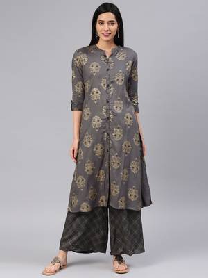 Grey floral print rayon salwar 1