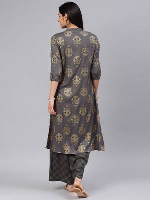 Grey floral print rayon salwar 3