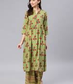 Green floral print rayon salwar