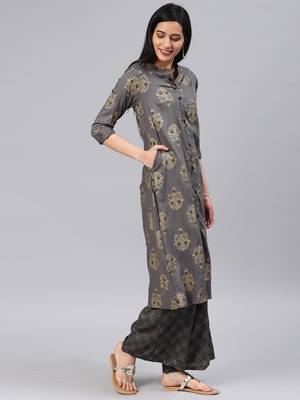 Grey floral print rayon salwar 4